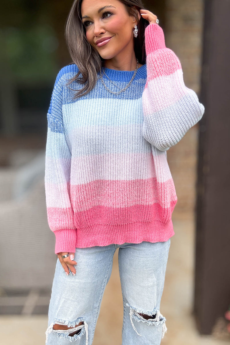 Long Sleeve Colorblock Stripes Pullover Sweater