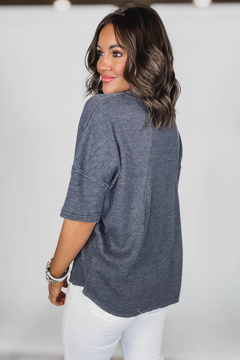 Cotton Blend Black Mineral Wash Waffle Short Sleeve Tee