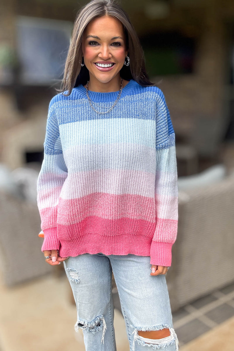 Long Sleeve Colorblock Stripes Pullover Sweater