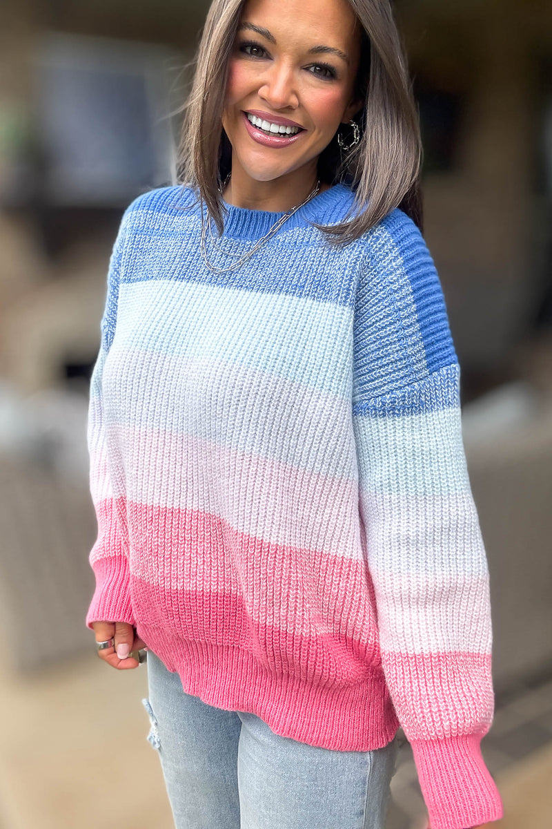Long Sleeve Colorblock Stripes Pullover Sweater
