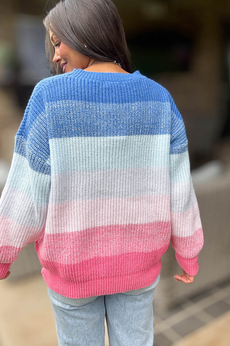 Long Sleeve Colorblock Stripes Pullover Sweater
