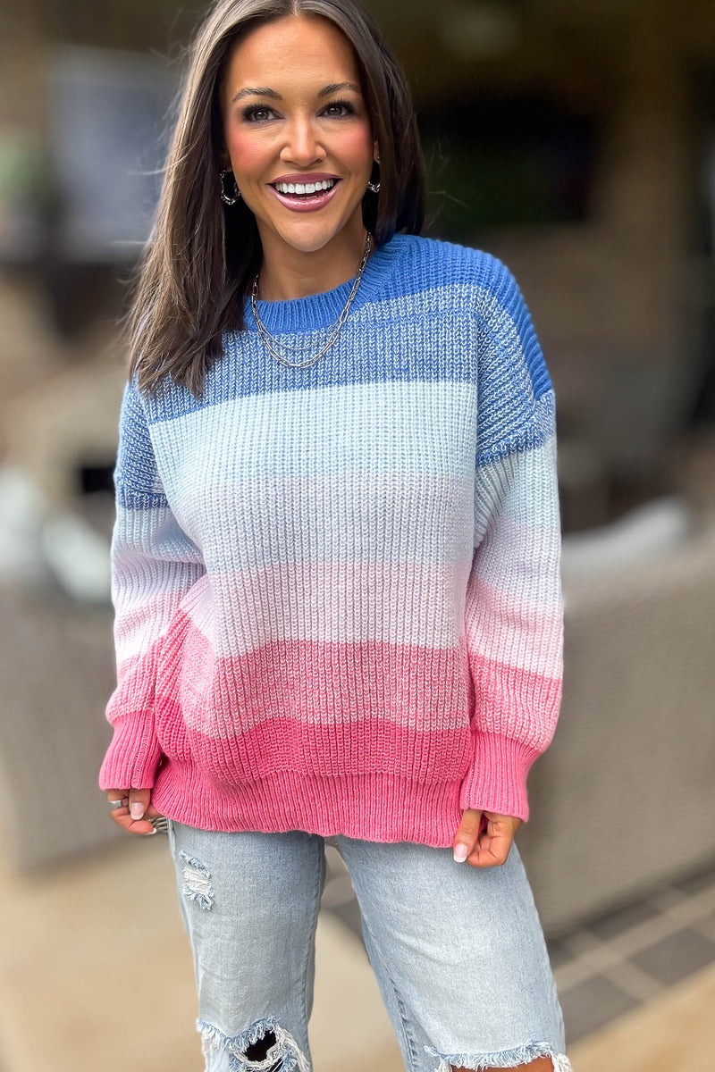 Long Sleeve Colorblock Stripes Pullover Sweater