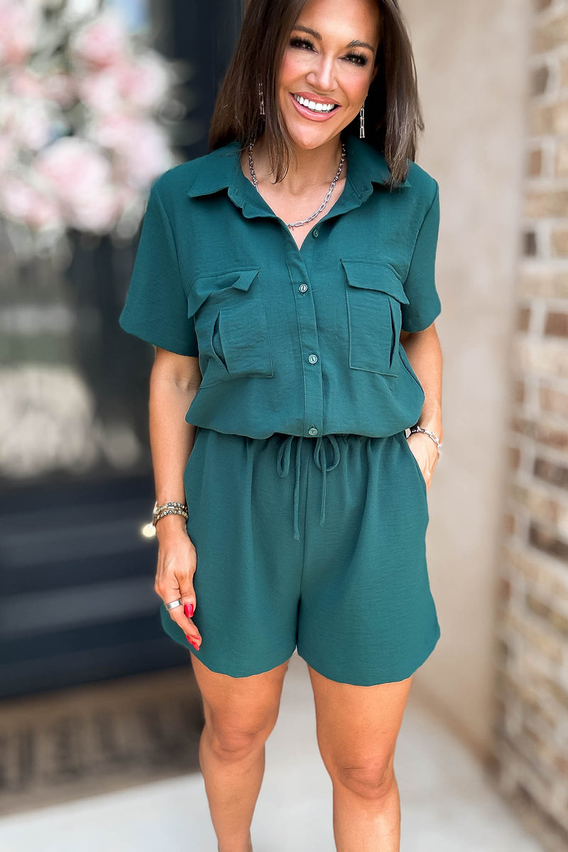 Ari Hunter Green Airflow Button Down Romper