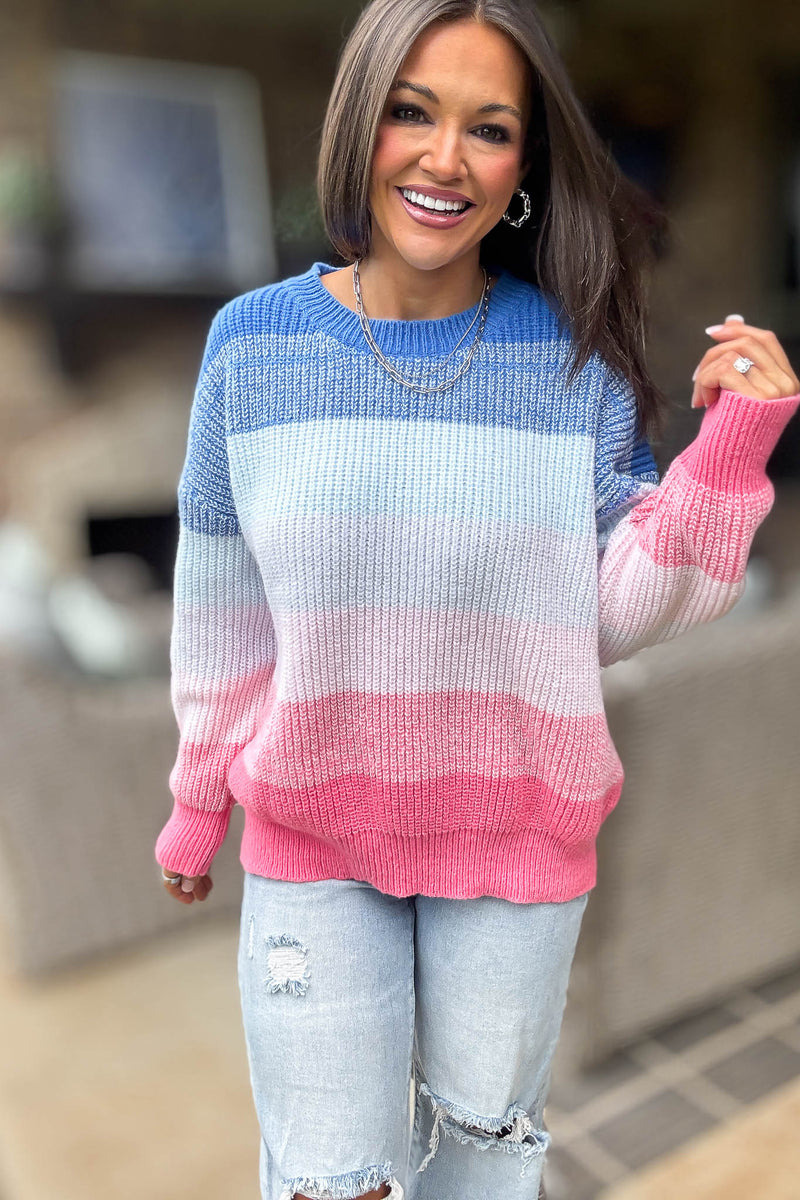 Long Sleeve Colorblock Stripes Pullover Sweater