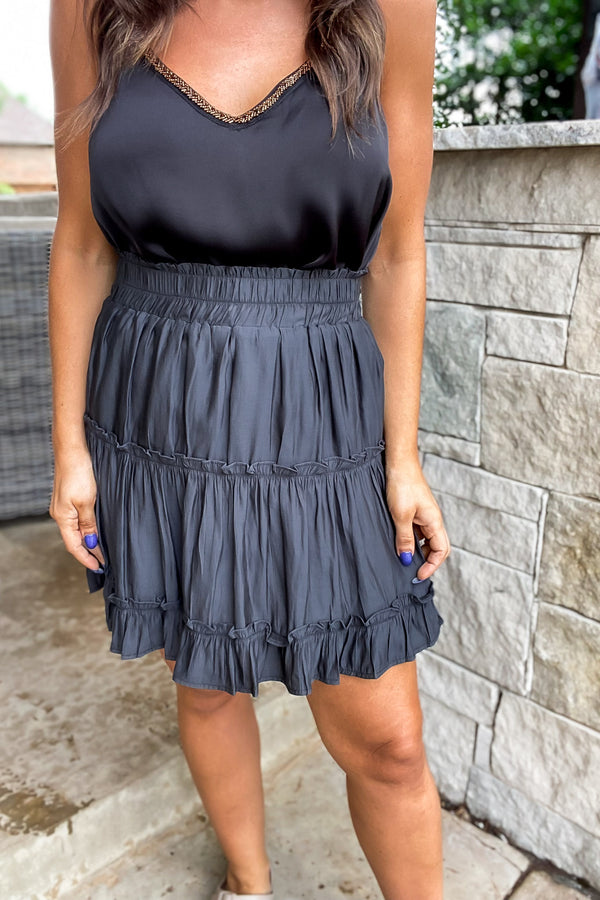 New Beginnings Black Solid Ruffle Tiered Skirt