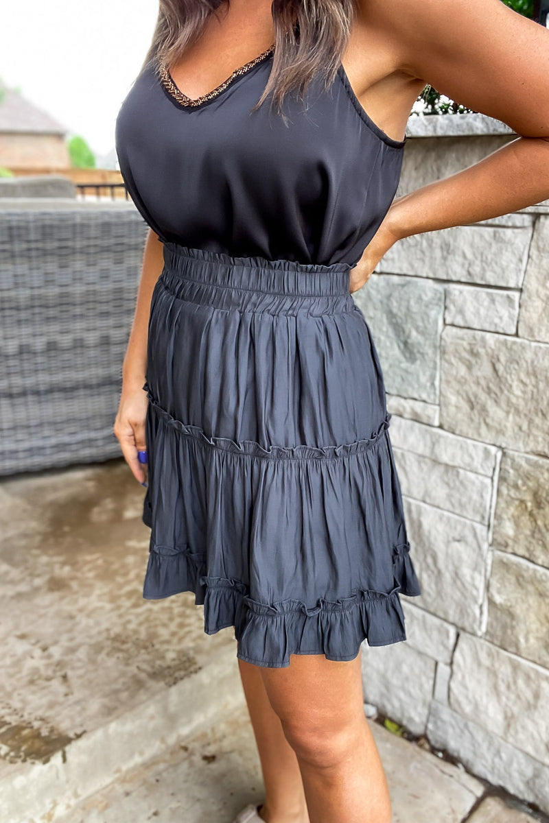 New Beginnings Black Solid Ruffle Tiered Skirt