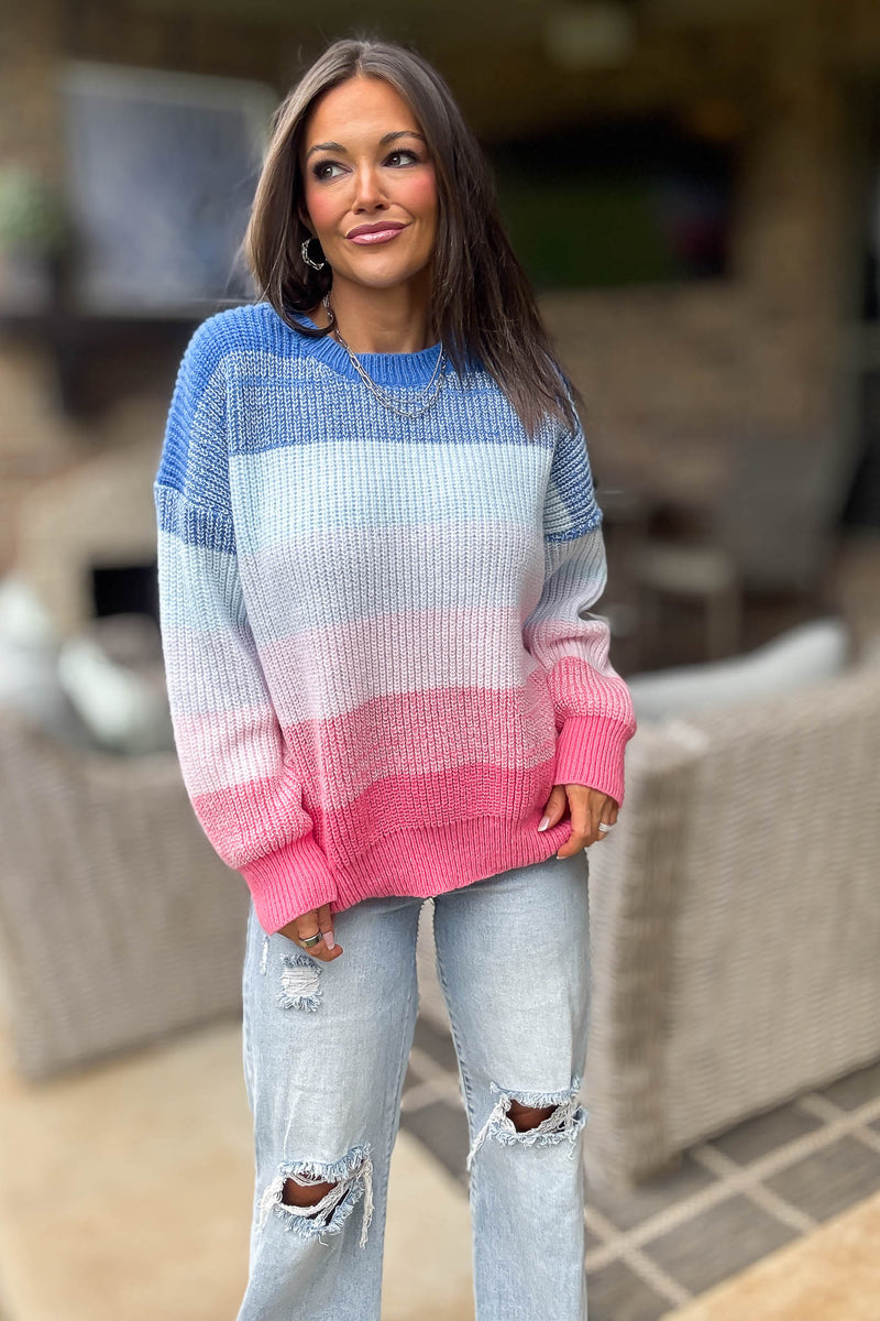 Long Sleeve Colorblock Stripes Pullover Sweater
