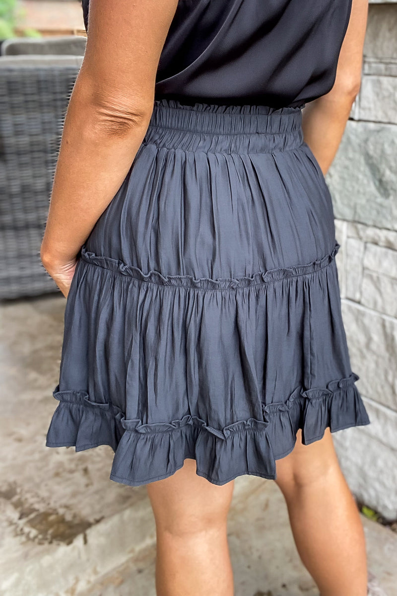 New Beginnings Black Solid Ruffle Tiered Skirt