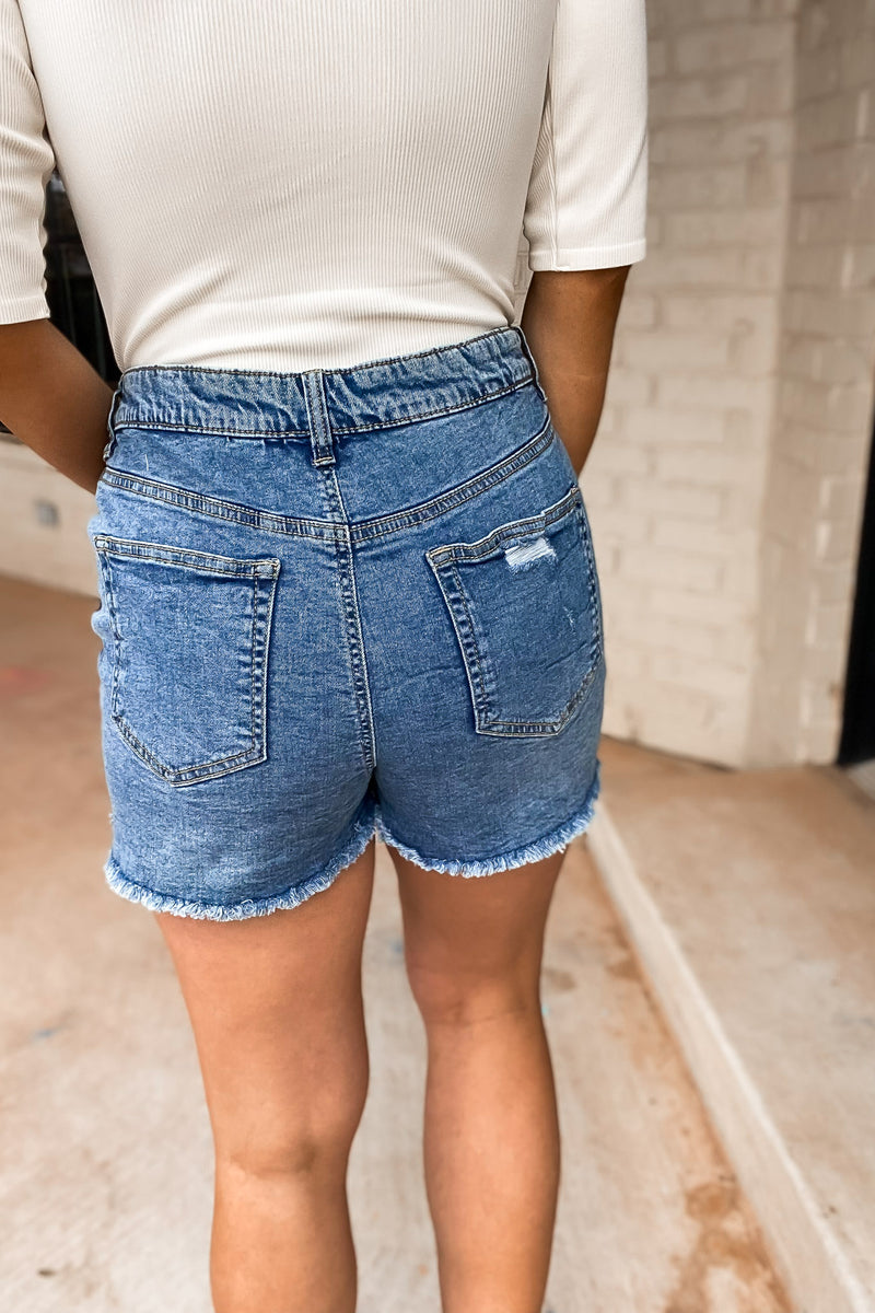 Know My Worth Medium Shade Denim Shorts