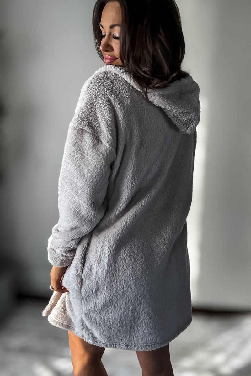Cozy Fleece Milk Tea 3 Piece Cardigan Pajama Set