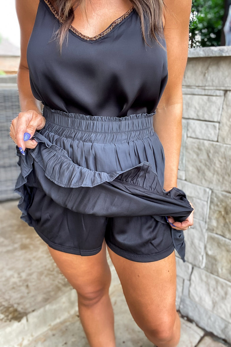 New Beginnings Black Solid Ruffle Tiered Skirt