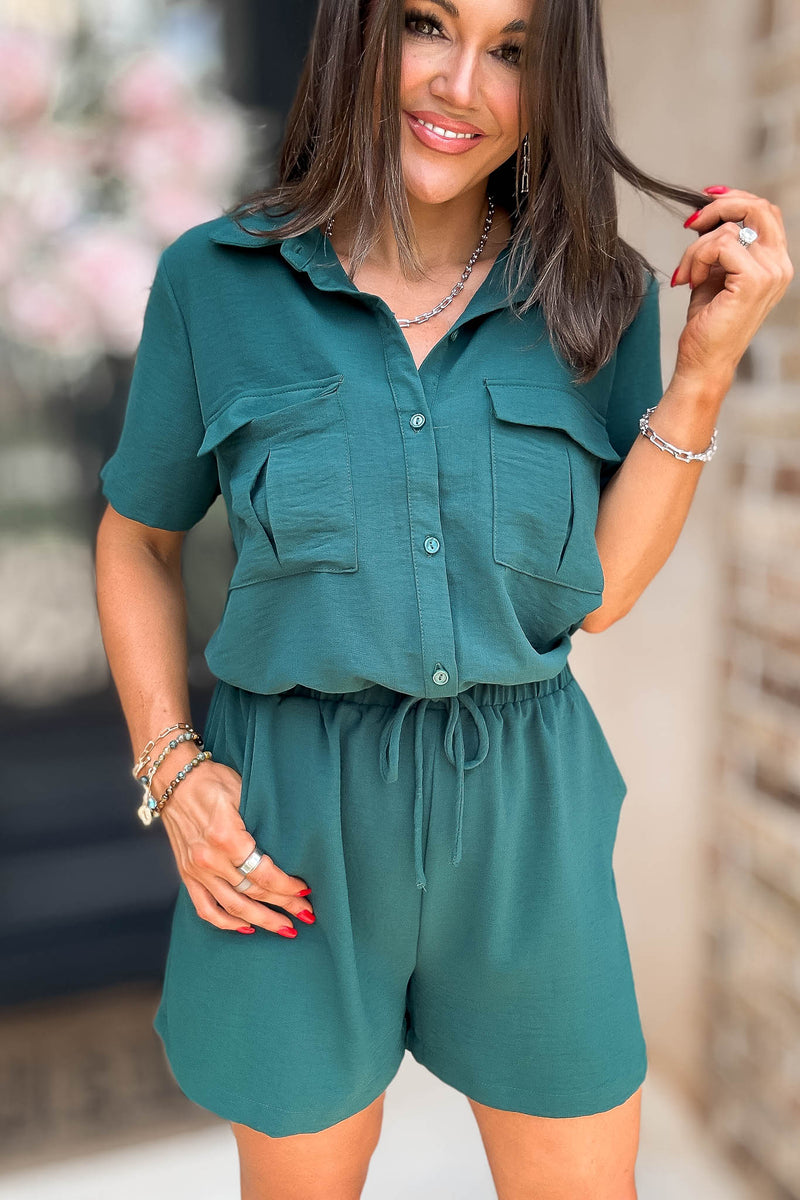 Ari Hunter Green Airflow Button Down Romper