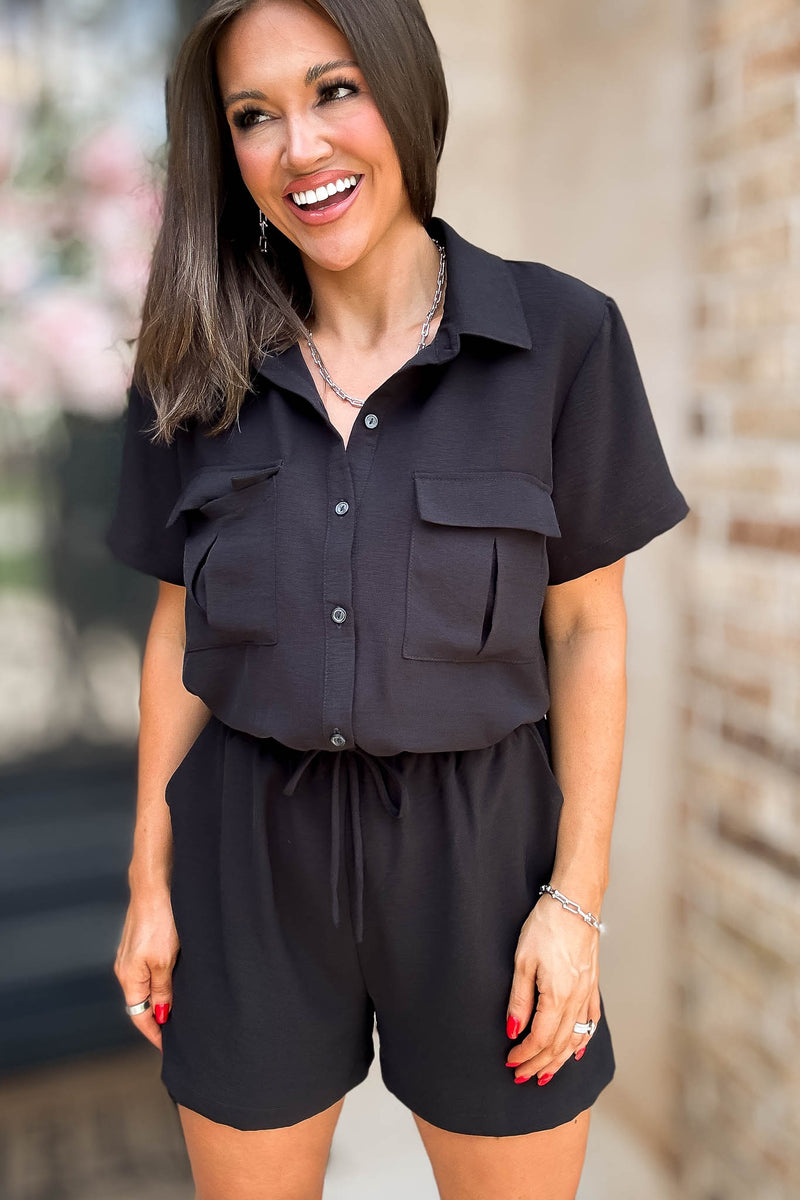Ari Black Airflow Button Down Romper