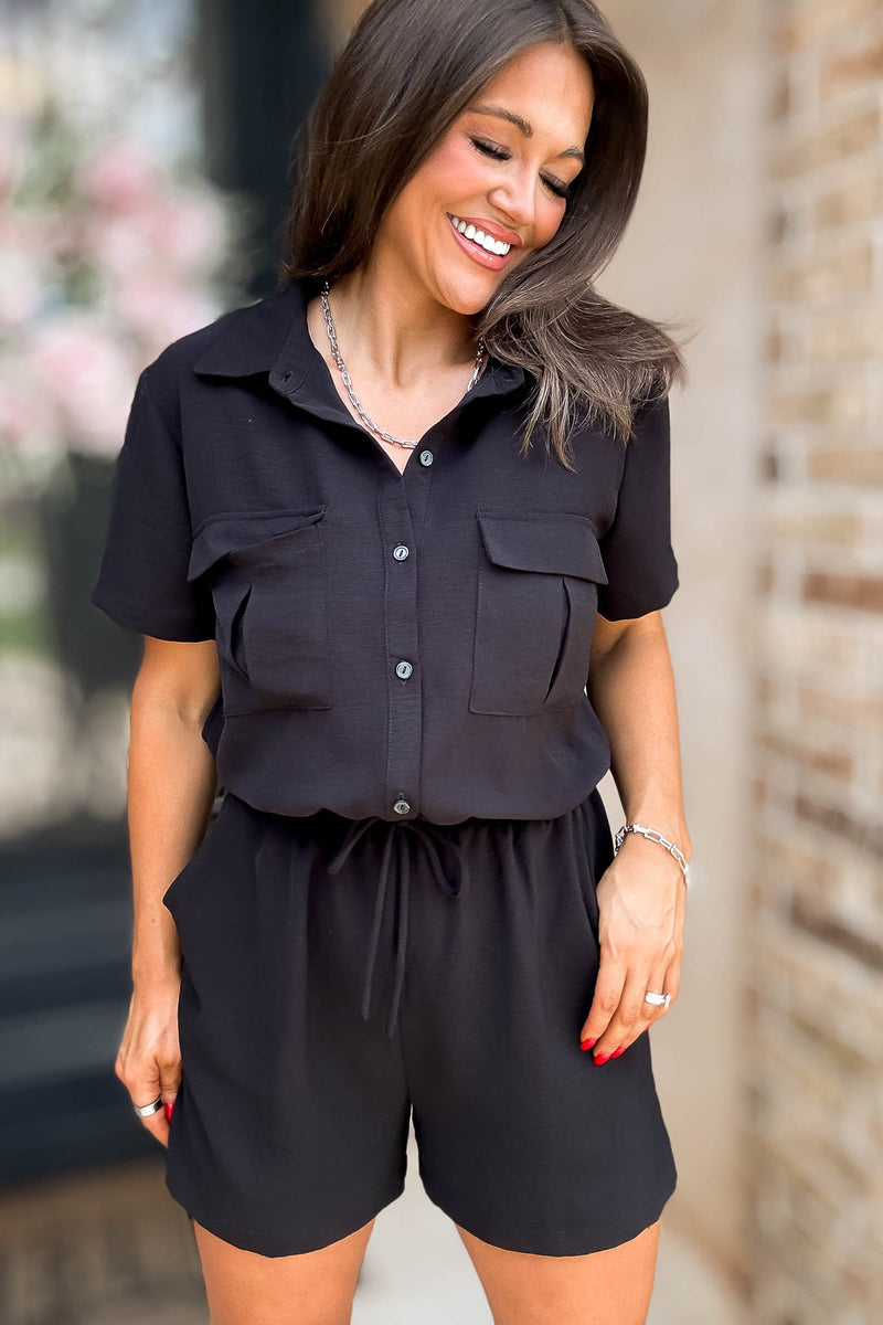 Ari Black Airflow Button Down Romper