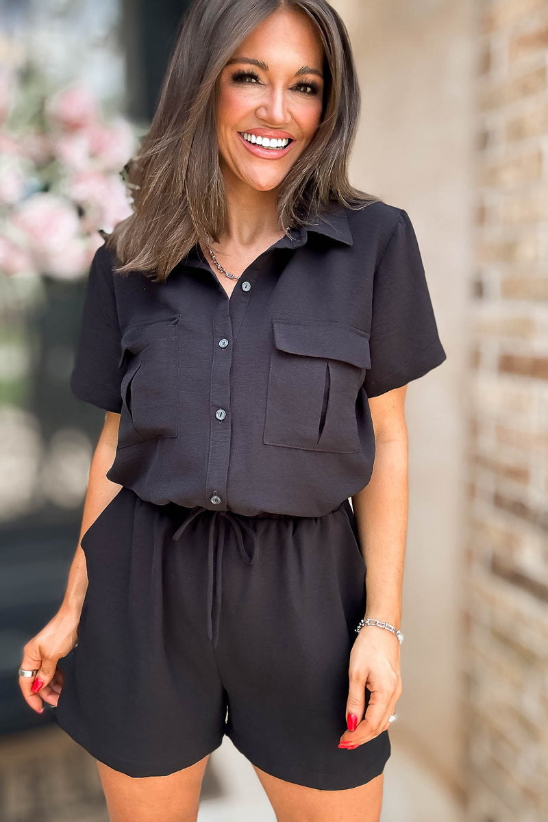Ari Black Airflow Button Down Romper