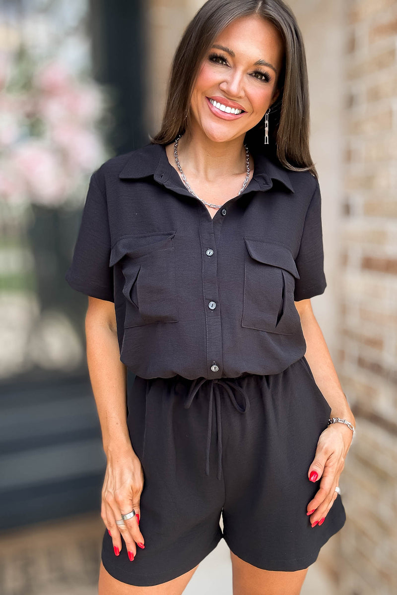 Ari Black Airflow Button Down Romper