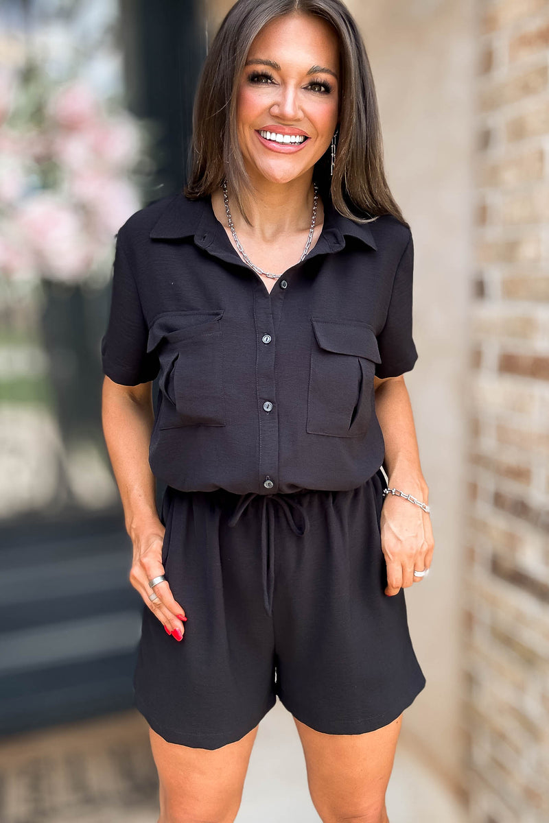 Ari Black Airflow Button Down Romper