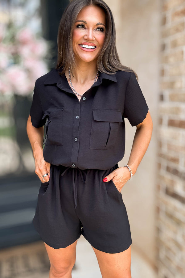 Ari Black Airflow Button Down Romper