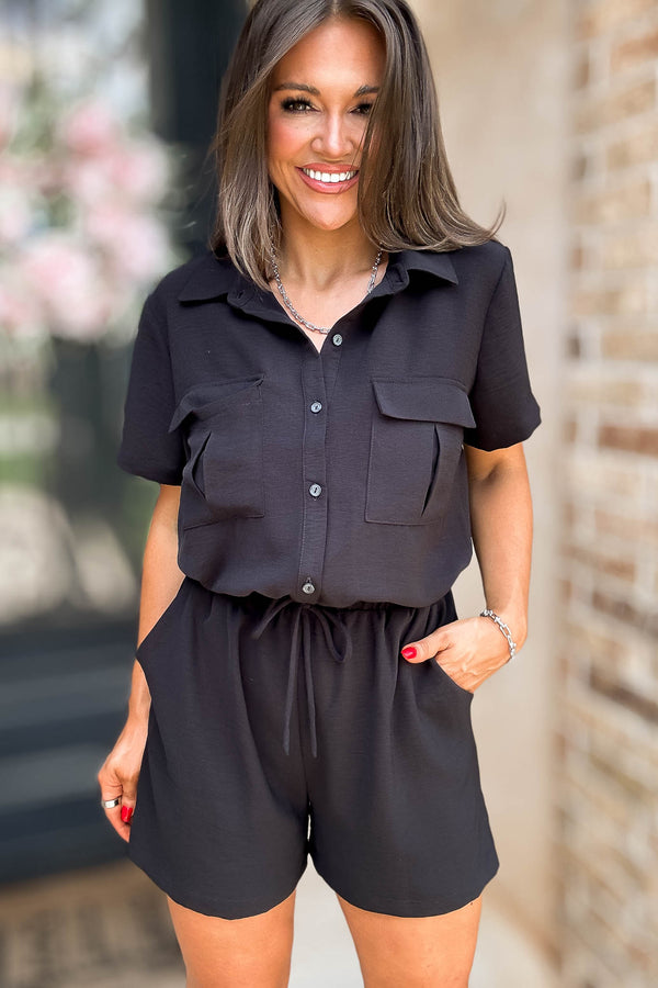 Ari Black Airflow Button Down Romper