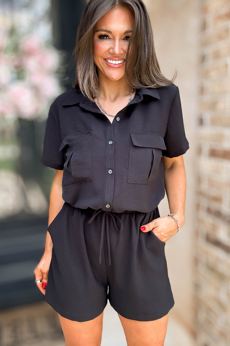 Ari Black Airflow Button Down Romper
