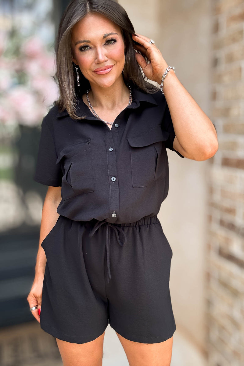 Ari Black Airflow Button Down Romper