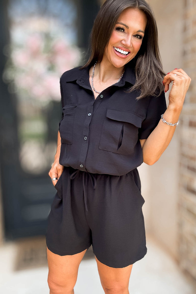 Ari Black Airflow Button Down Romper