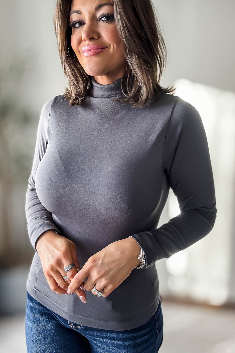 Fleece Lined Forged Iron Seamless Mock Neck Long Sleeve Top