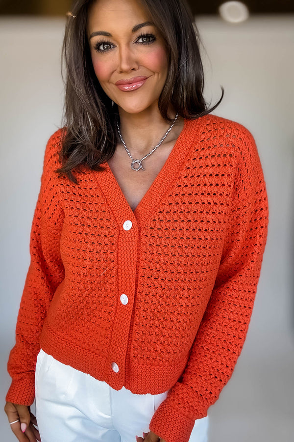 Coral Long Sleeve Button Up Knitted Sweater