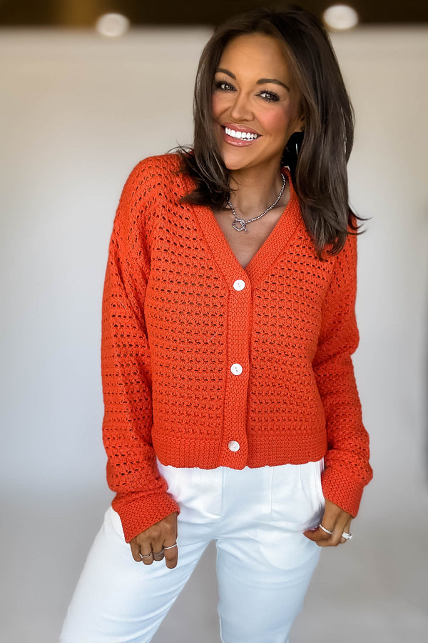 Coral Long Sleeve Button Up Knitted Sweater