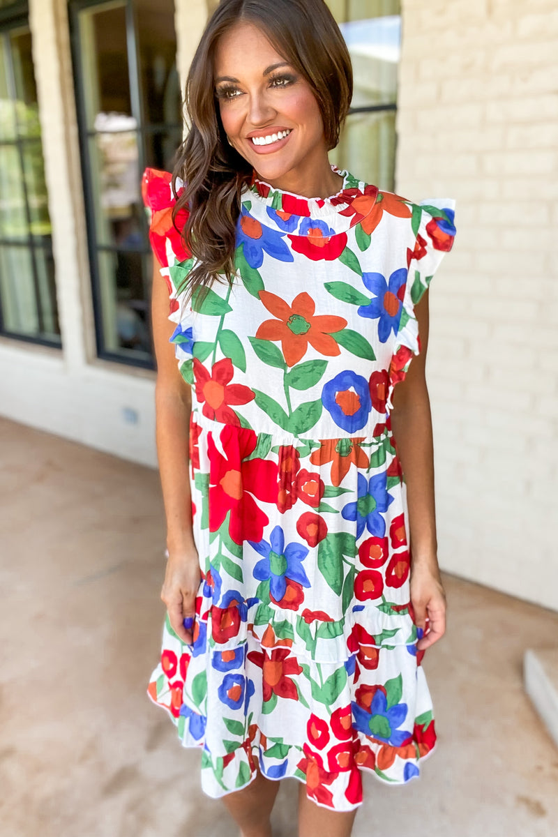 Party Anytime Floral Print Ruffle Tiered Dress