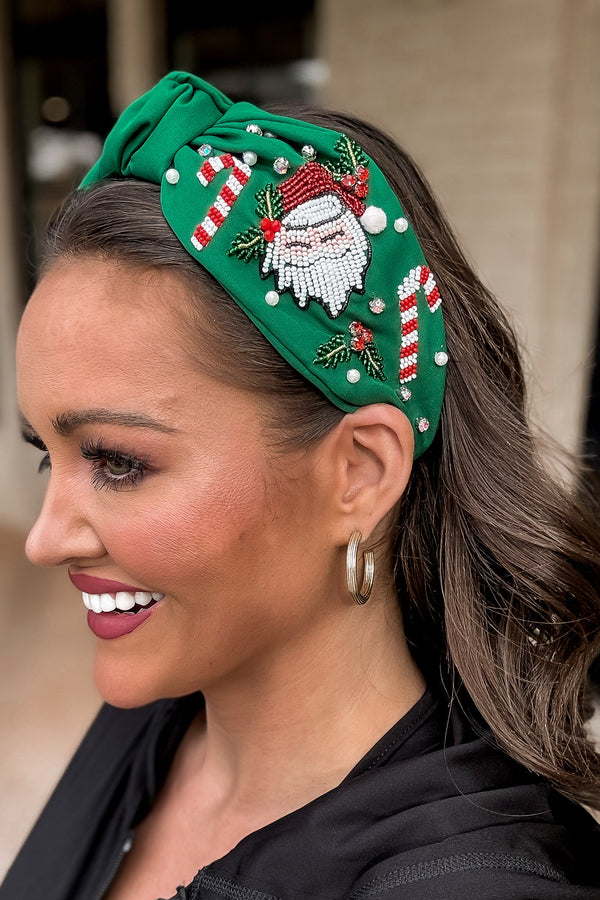 Green Santa And Candy Cane Embellished Headband