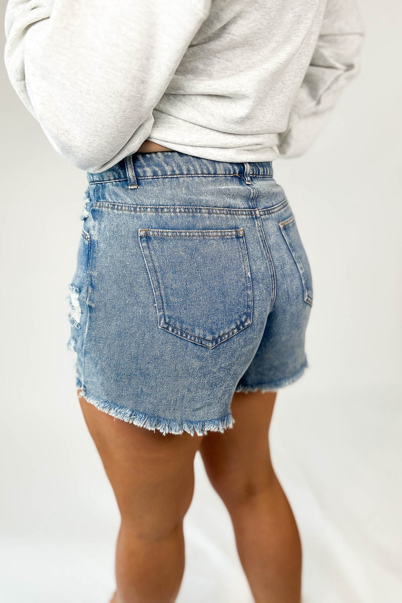Distressed Blue High-Waist Denim Shorts