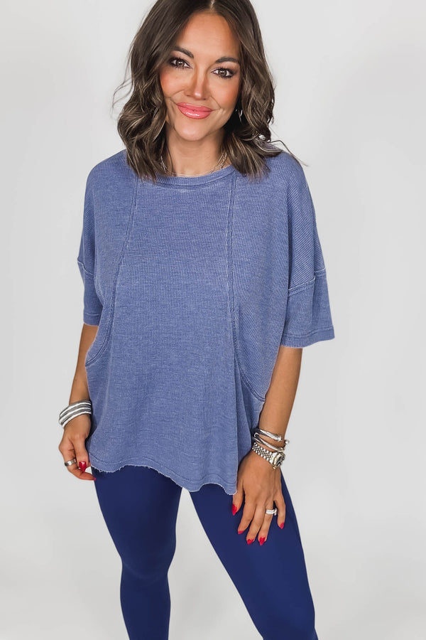 Cotton Blend True Blue Mineral Wash Waffle Short Sleeve Tee
