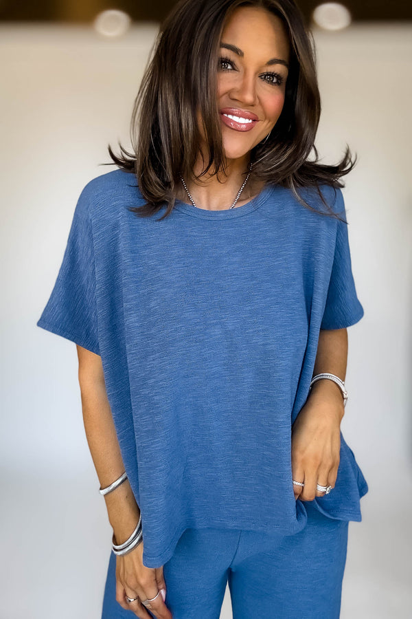 Set For Summer Blue Cotton Slub Top