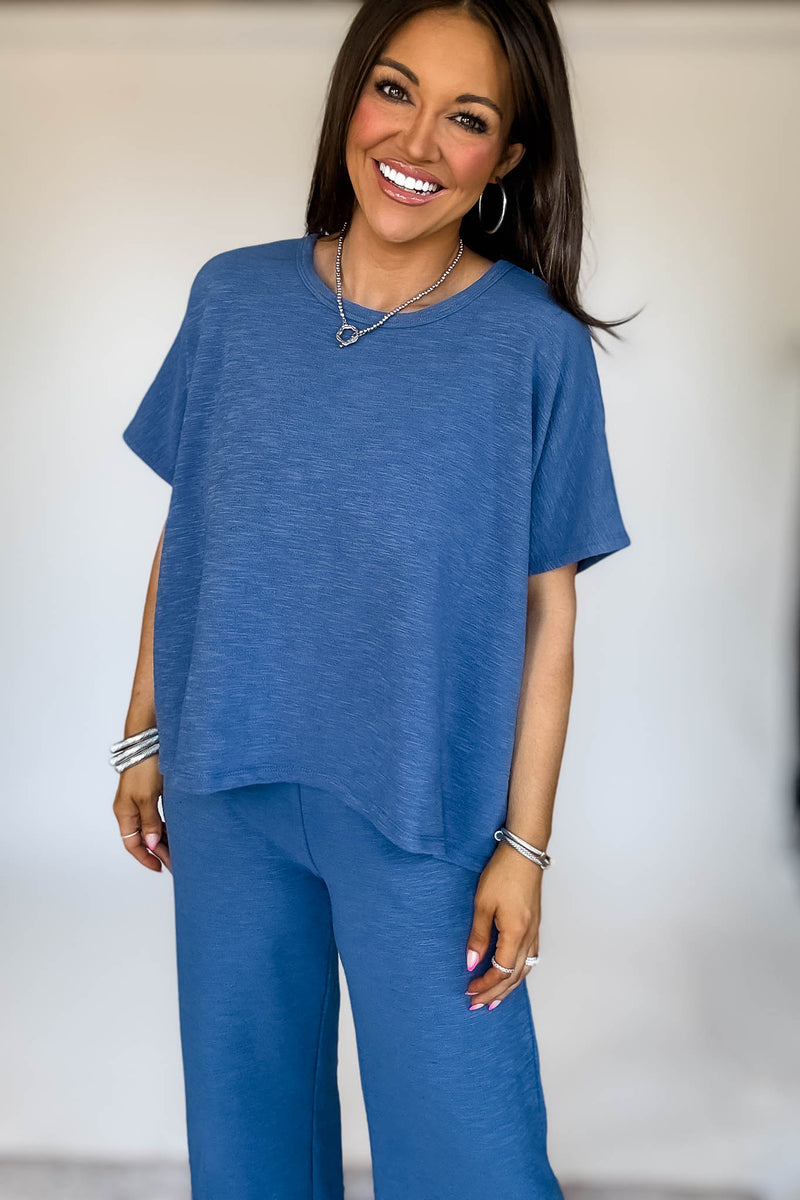 Set For Summer Blue Cotton Slub Top