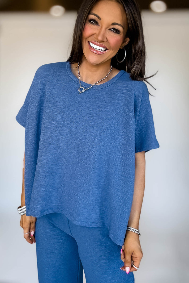 Set For Summer Blue Cotton Slub Top