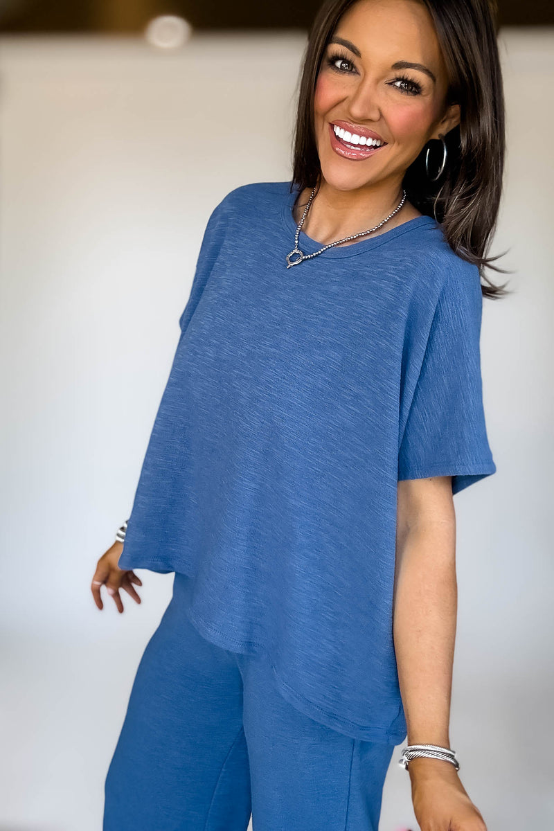Set For Summer Blue Cotton Slub Top