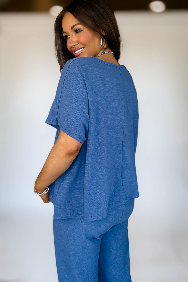 Set For Summer Blue Cotton Slub Top