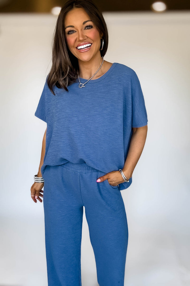 Set For Summer Blue Cotton Slub Top