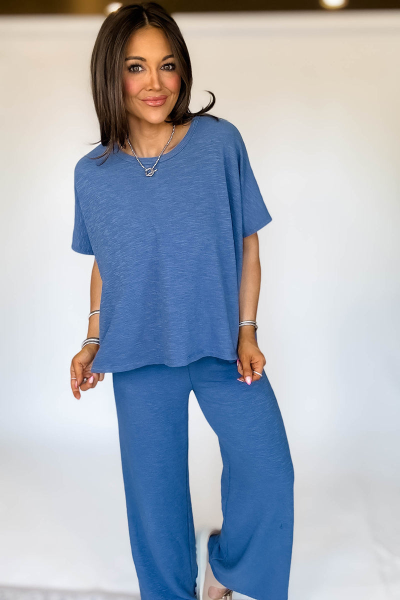 Set For Summer Blue Cotton Slub Top