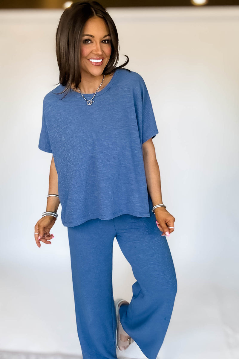 Set For Summer Blue Cotton Slub Top