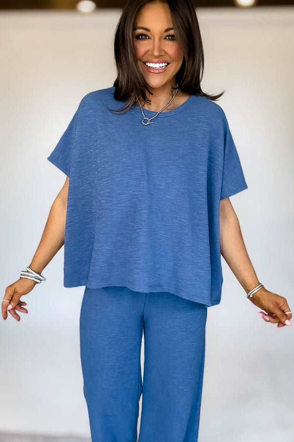 Set For Summer Blue Cotton Slub Top