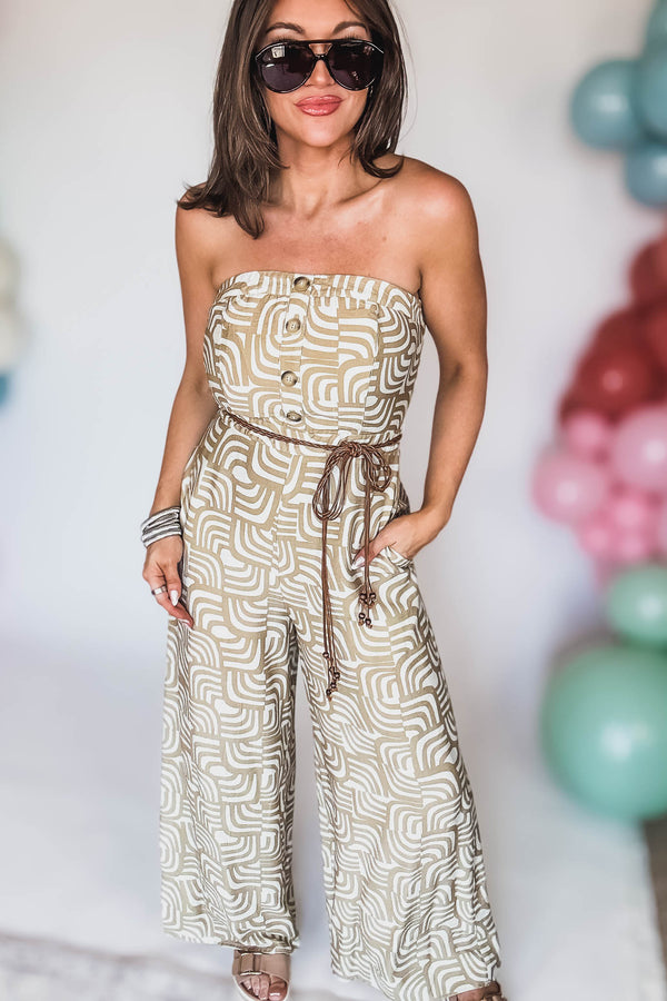 TUBE BUTTON DOWN BRAID BELTED JUMPSUIT