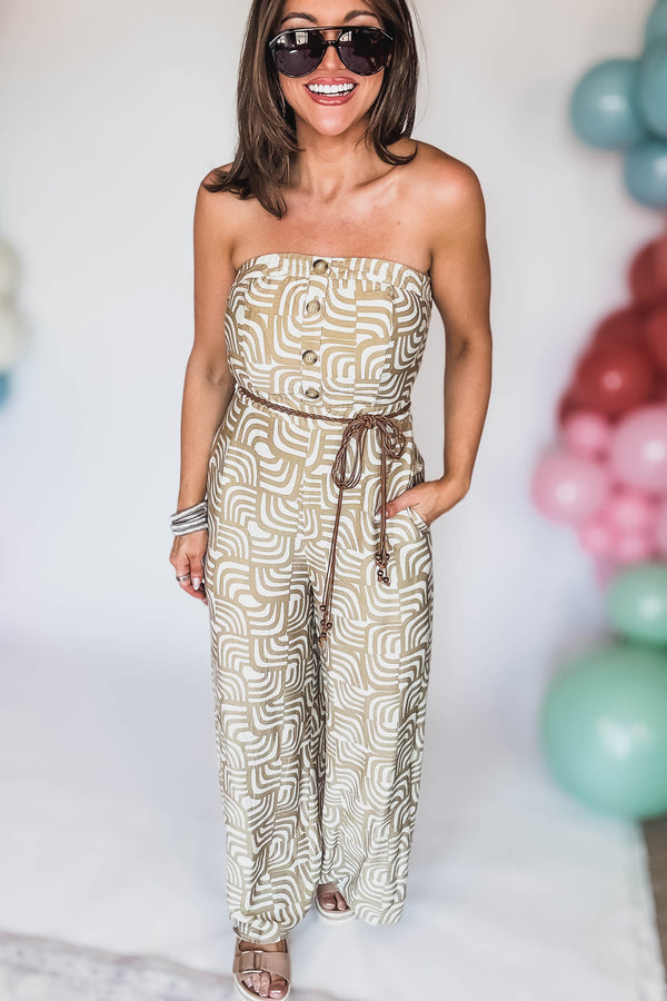 TUBE BUTTON DOWN BRAID BELTED JUMPSUIT