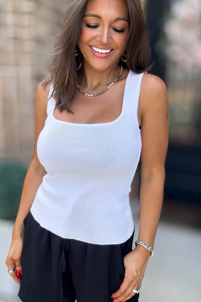 White Sweater Ribbed Knit Top