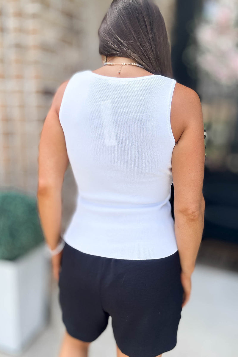 White Sweater Ribbed Knit Top