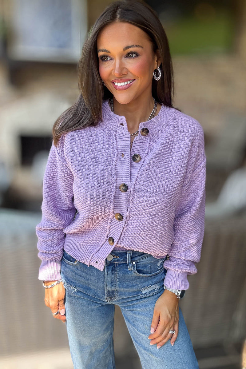 Lilac Long Sleeve Button Closure Knit Sweater