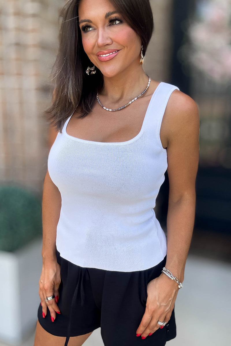 White Sweater Ribbed Knit Top