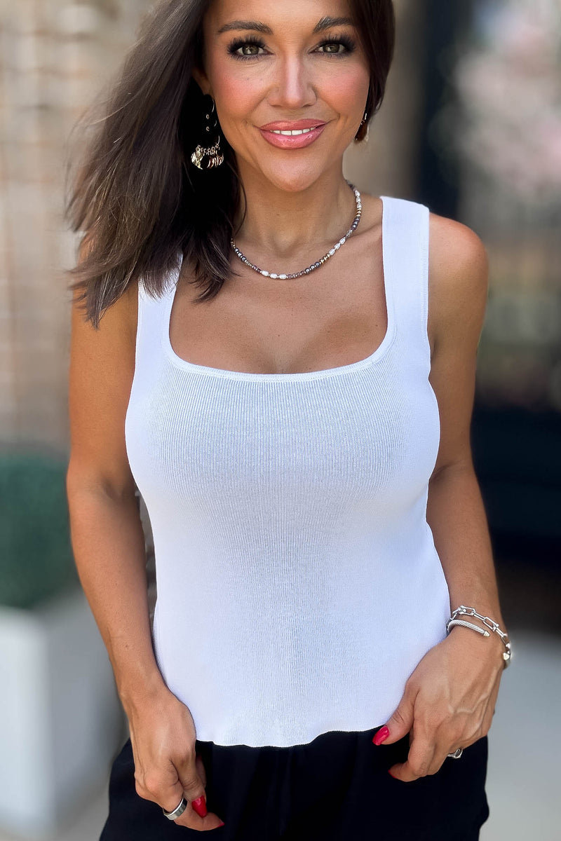 White Sweater Ribbed Knit Top