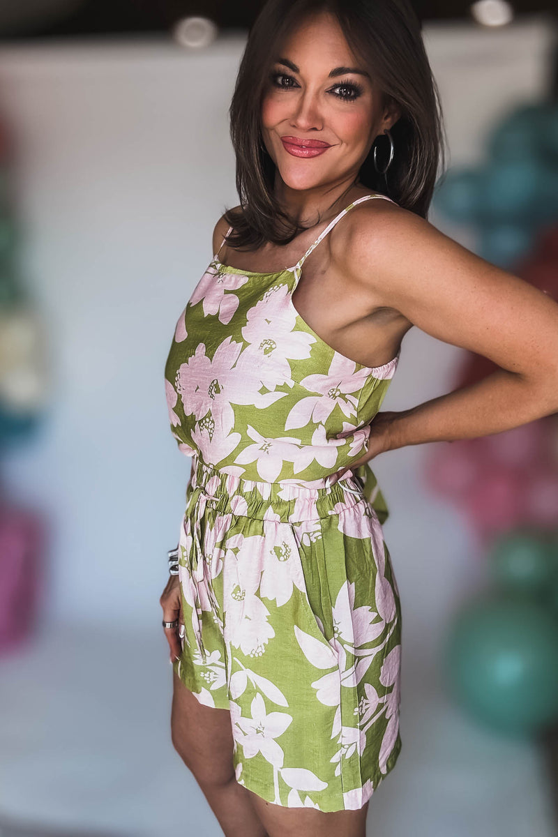 Mint And Pink Tie Back Chest Strap Top and Short Set